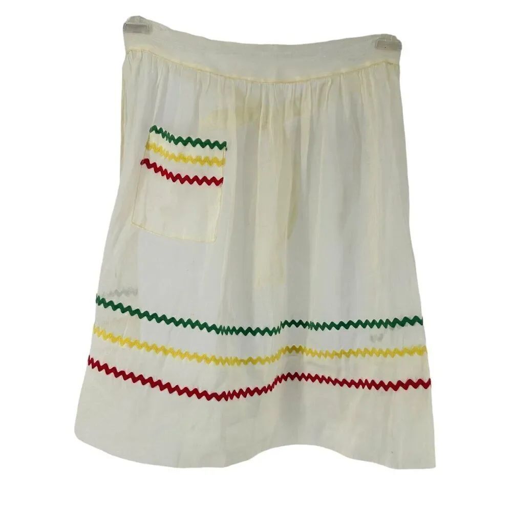 Vintage Hostess Apron 60s Rik Rak Trim Pocket Sheer 1960s Classic Tie Waist OS